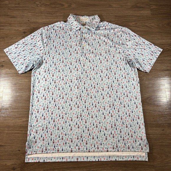 Peter Millar Blue Polo Summer Comfort Bloody Mary Print Golf Shirt Men's Large - Picture 2 of 6
